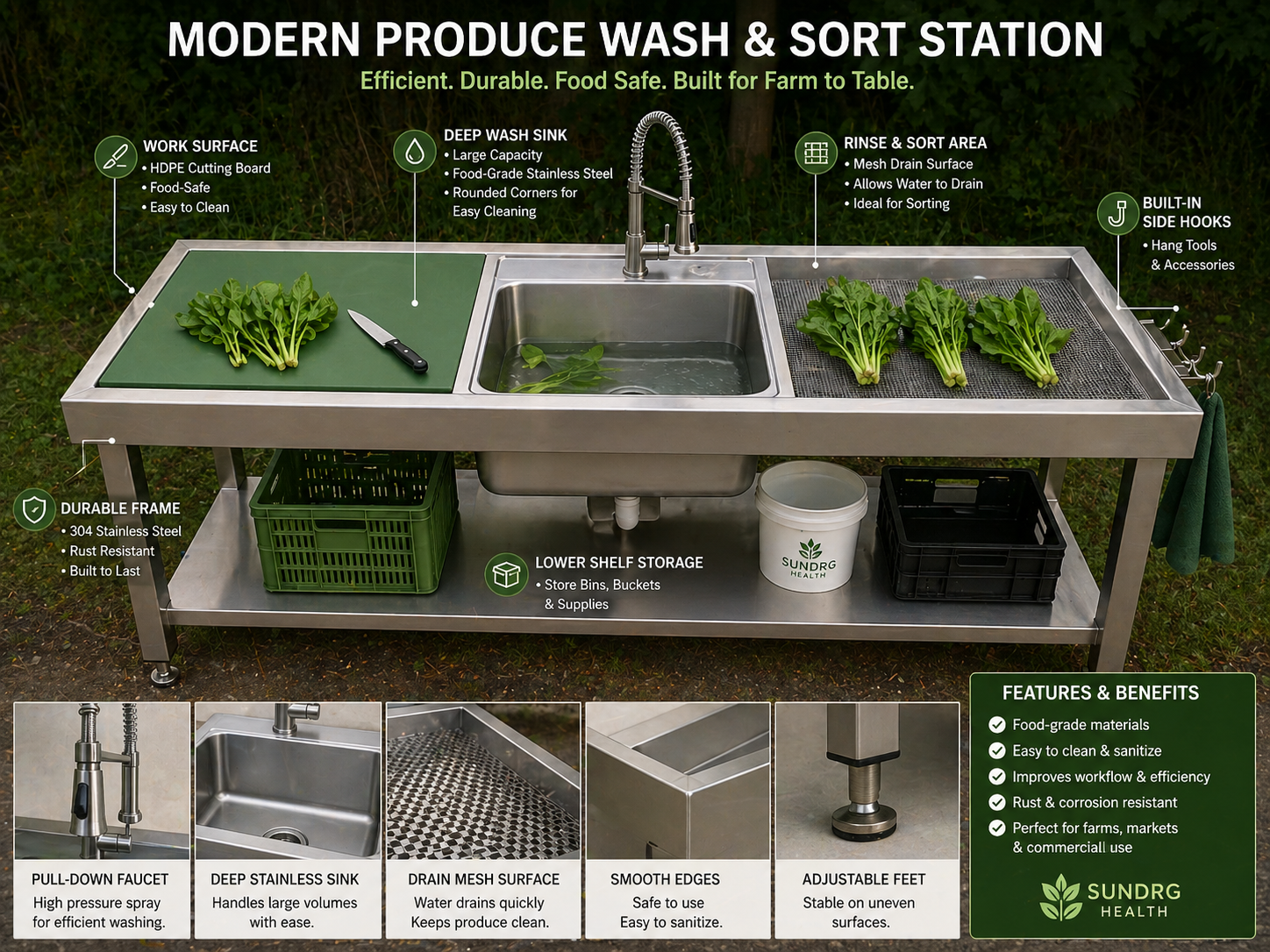 Modern outdoor produce washing station
