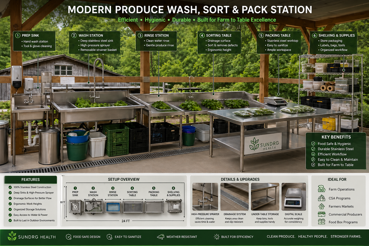 Modern produce processing station setup