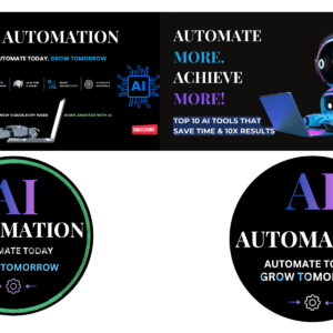 AI Automation YouTube Banner, Thumbnail & Profile Picture Template Bundle